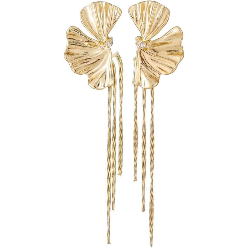 Gold Ginkgo Leaf Dangle Earrings - Bohemian Tassel Statement Jewelry for Women